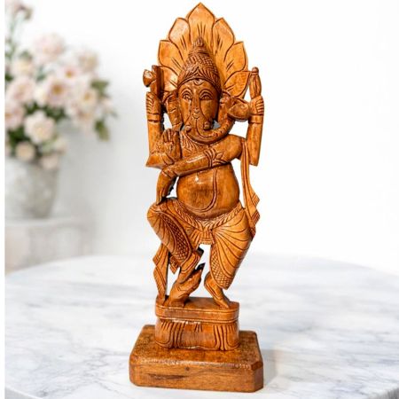 Handcrafted Wood Dancing Ganesha Statue